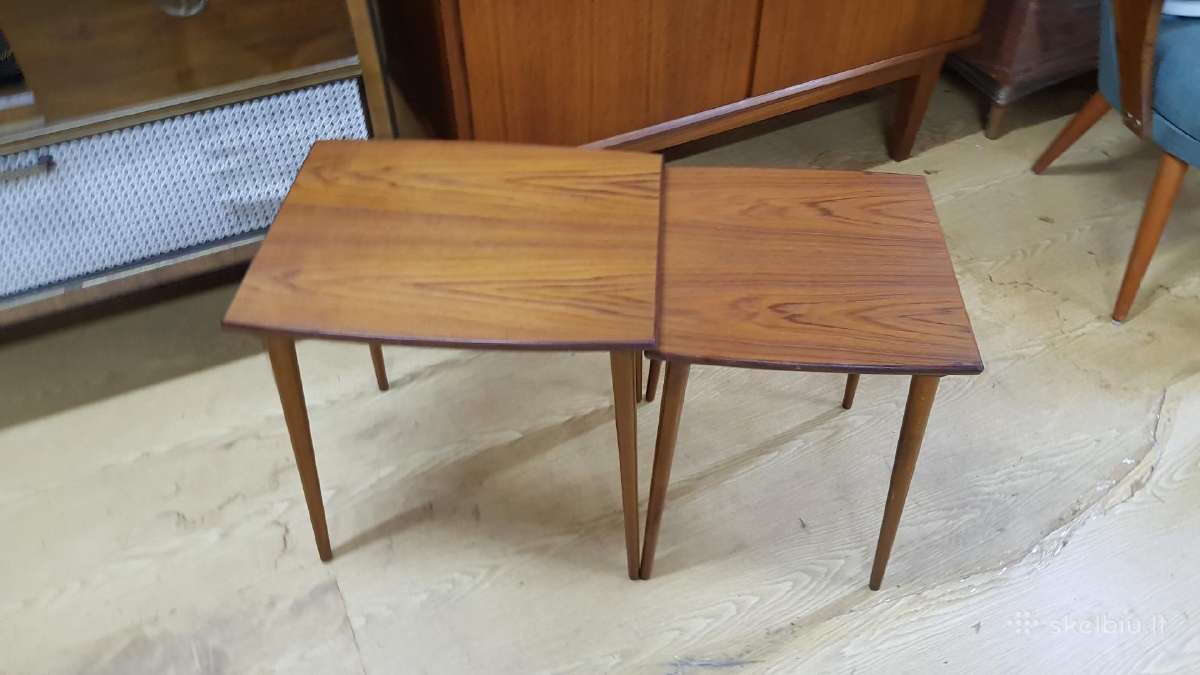 Vintažinių mid century tikmedžio staliukų trio - nuotraukos Nr. 7