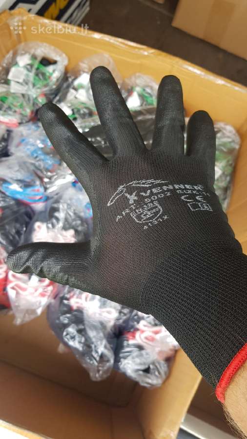 Darbo pirštinės aplietos juodu arba baltu Pu