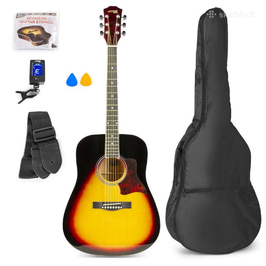 Max Solojam akustinė gitara sunburst - rinkinys