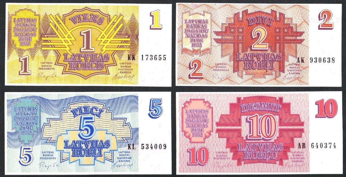 Latvija 1, 2, 5, 10 rublių 1992