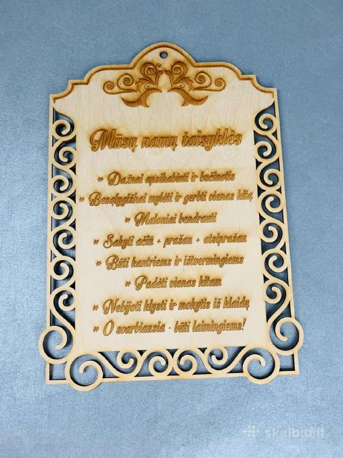 Medinė sienos dekoracija Namų taisyklės - nuotraukos Nr. 3