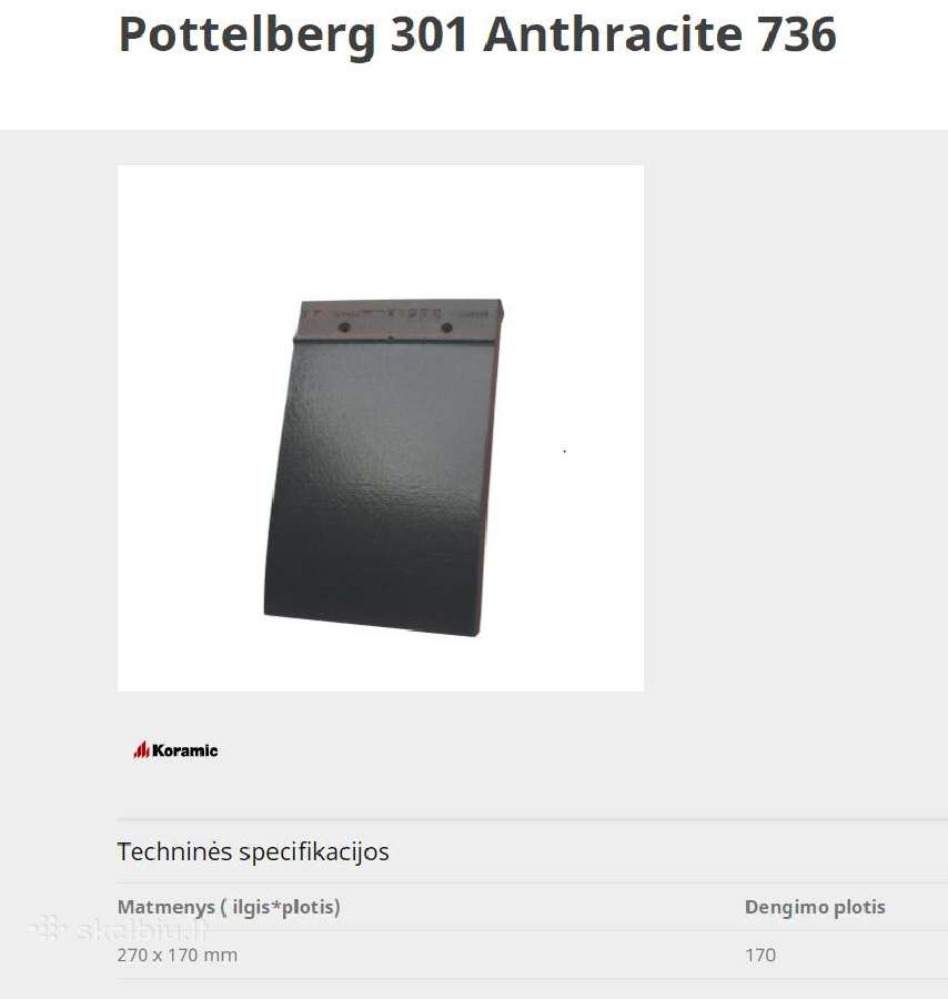 Išpardavimas! Keraminės čerpės Pottelberg Anthrac.