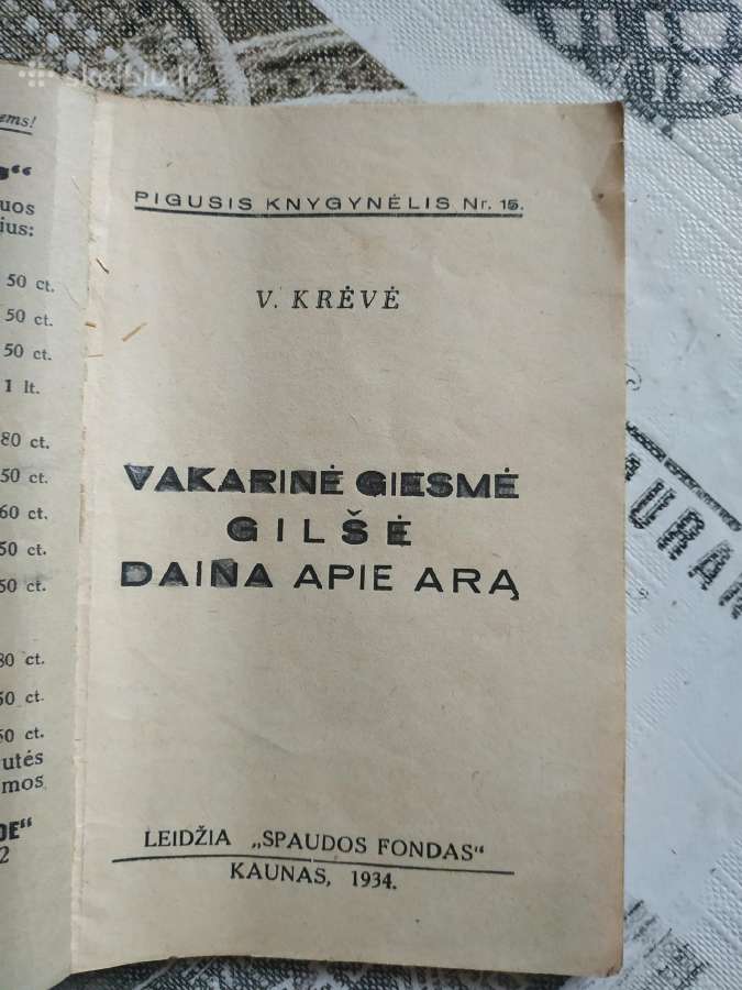 1934 m. V. Krėvė "Vakarinė giesmė gilsė " - nuotraukos Nr. 2