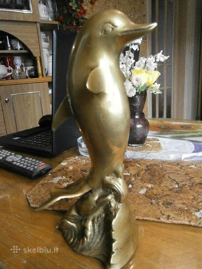 Žalvarinė delfino skulptūra 23cm ,tuščiavidurė - nuotraukos Nr. 3