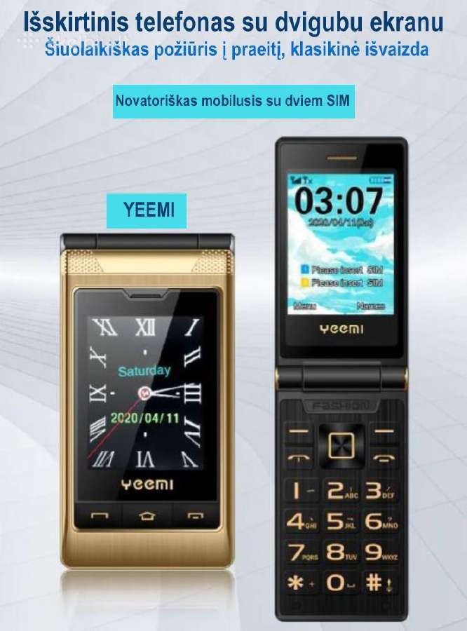 Telefonas Yeemi atverčiamas, su laikrodžiu - nuotraukos Nr. 14