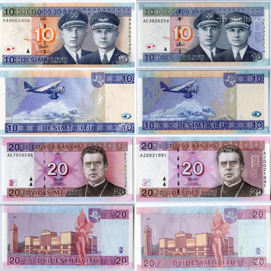 2001 ir 2007 metų 10 ir 20 litų