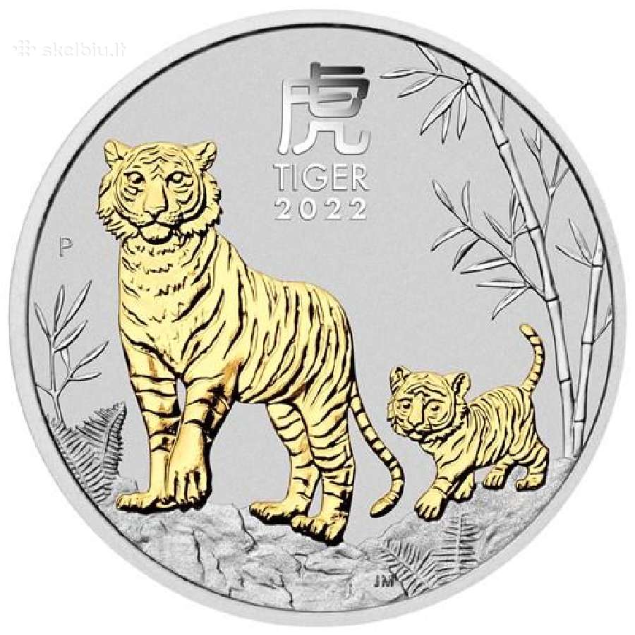 Sidabrinės paauksuotos Tigro (Tiger) 2022m monetos - nuotraukos Nr. 4