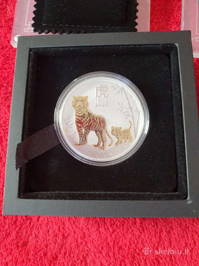 Sidabrinės paauksuotos Tigro (Tiger) 2022m monetos