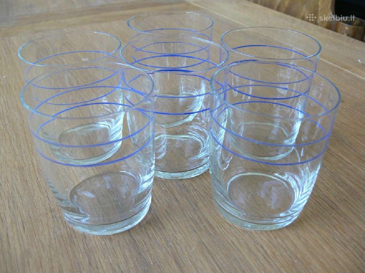 6 Stikliukai - Stiklinaitės Su Mėlynais Dryžiukais