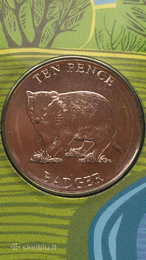 Monetos Guernsey 6 vnt. 2021m. 10 pensu, cu-ni