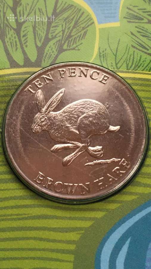 Monetos Guernsey 6 vnt. 2021m. 10 pensu, cu-ni - nuotraukos Nr. 3