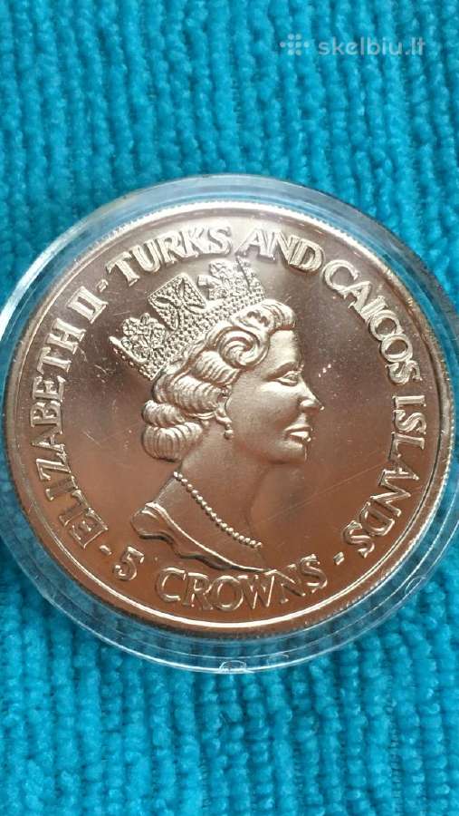 Moneta Turks and Caicos i. 1993m. 5 kronos, cu-ni - nuotraukos Nr. 2