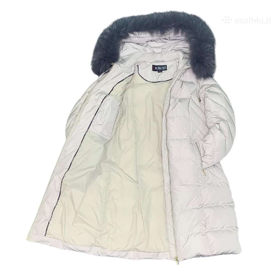Pūkinis paltas su naturalaus kailio apykakle - nuotraukos Nr. 4