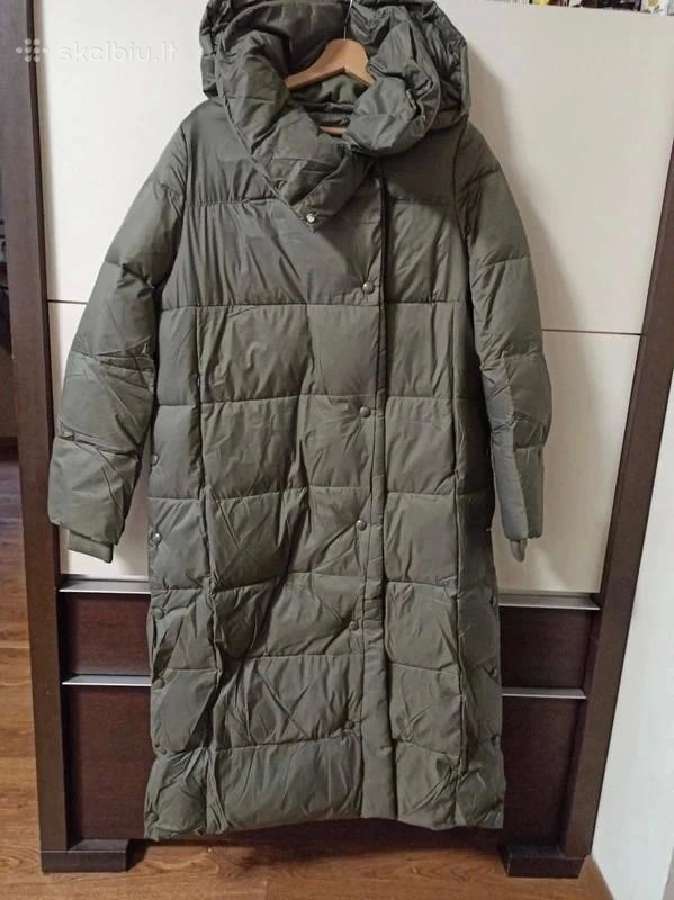 Naujas šiltas ilgas chaki spalvos paltas