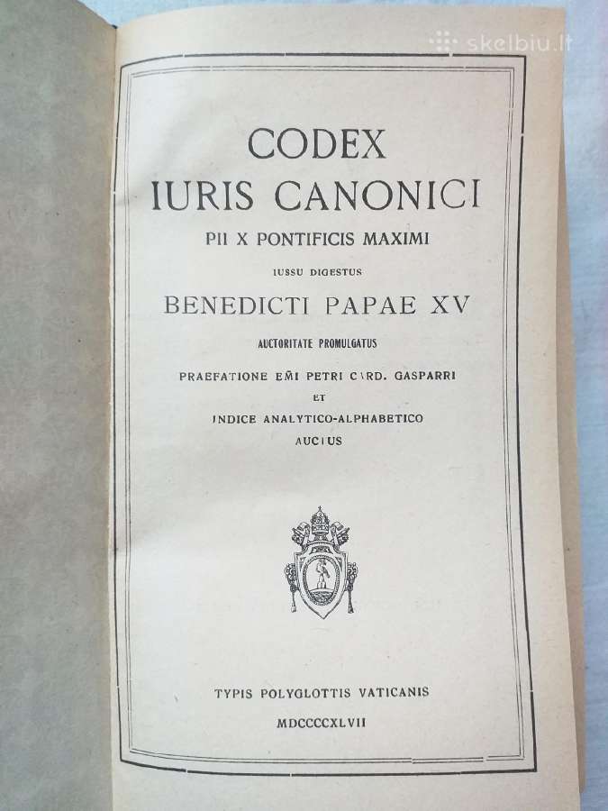 Codex Iuris Canonici (1917 M. Kanonų Teisės K.) - Skelbiu.lt