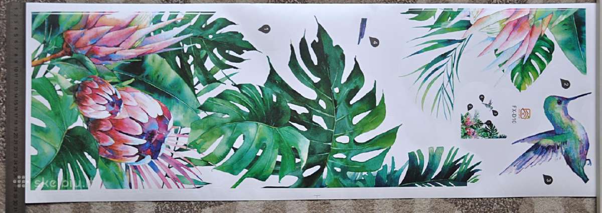 Skaidrus sienos lipdukas tropinis piešinys 69x60