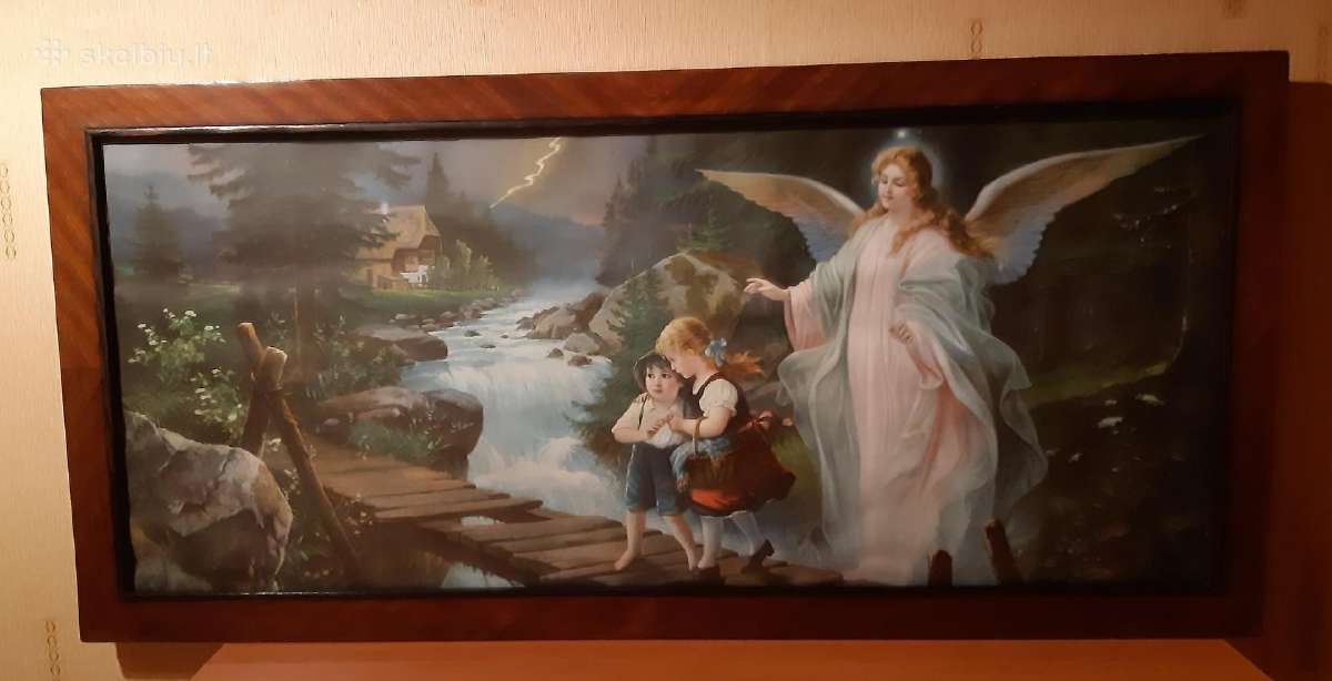 Angelas, saugantis vaikus. Vintažinis paveikslas - nuotraukos Nr. 2