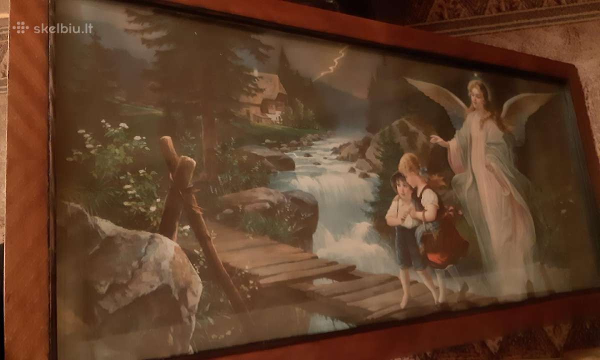 Angelas, saugantis vaikus. Vintažinis paveikslas - nuotraukos Nr. 3