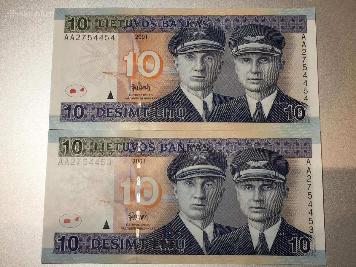 2001 m. 10 litu Unc Aa serija
