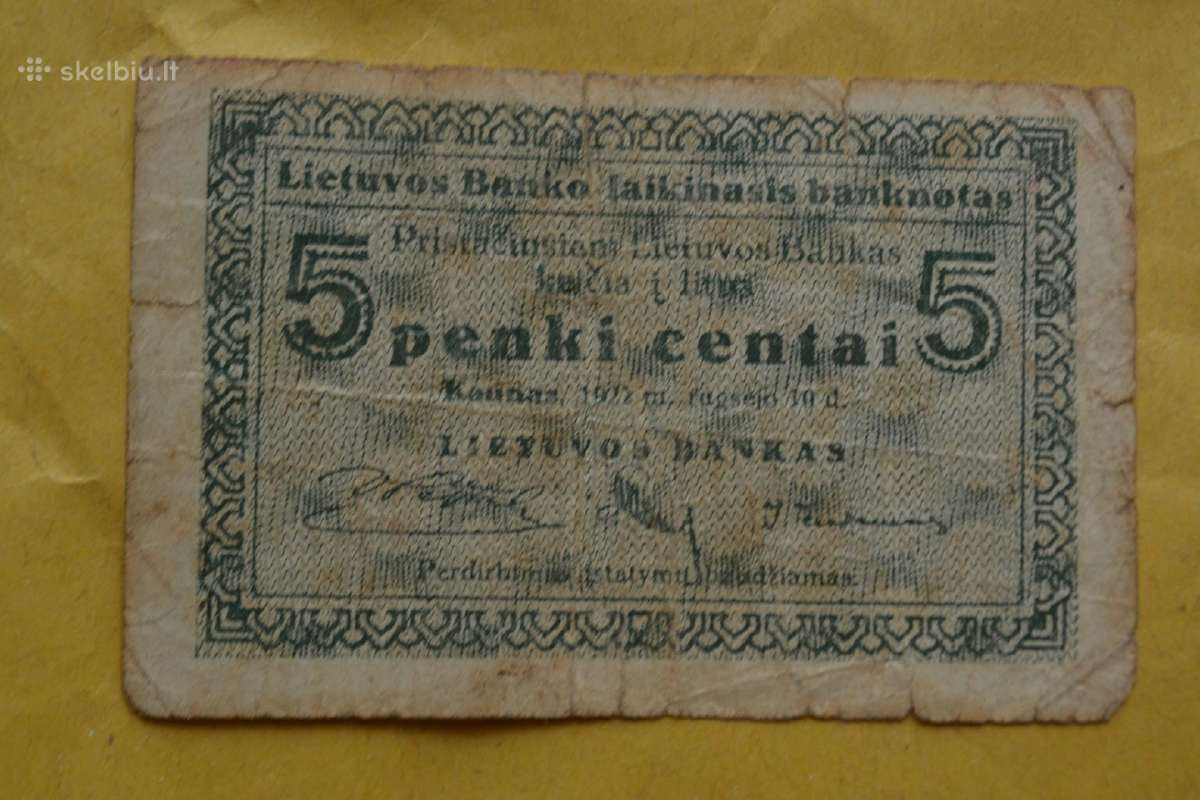 5 centai 1922 m.laikinasis banknotas