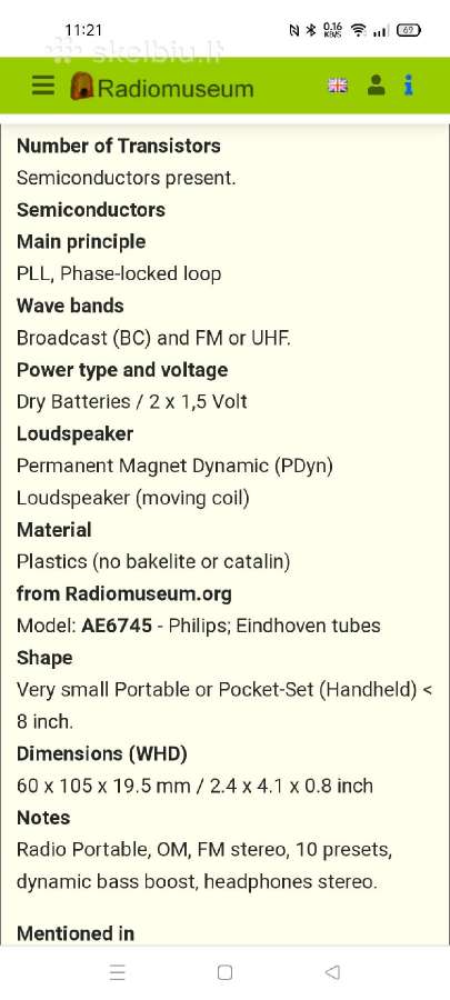 Philips mini radio imtuvas Ae6745 - nuotraukos Nr. 8