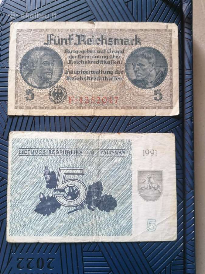 5 talonai be užrašo + 5 reichsmarkės