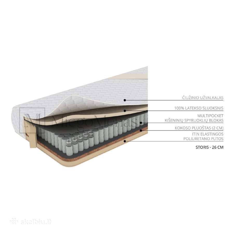 Multipocket čiužinys Naktis lateks+2kokos 160x200 - nuotraukos Nr. 3