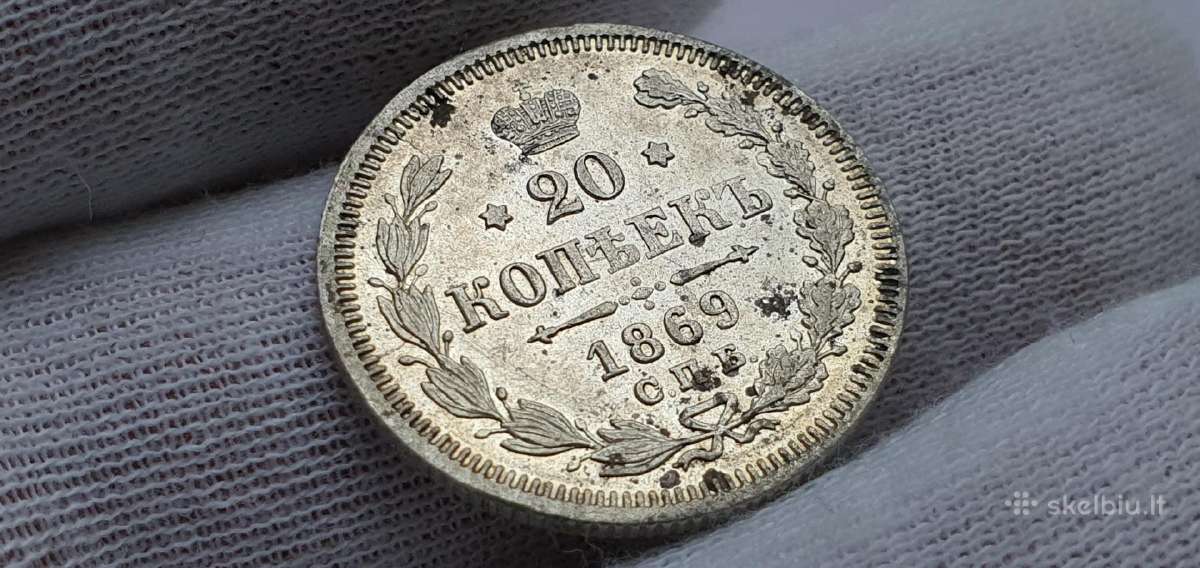 1869 20 kapeiku Unc moneta su kalyklos blizgesiu - nuotraukos Nr. 2