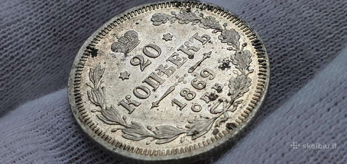 1869 20 kapeiku Unc moneta su kalyklos blizgesiu - nuotraukos Nr. 3