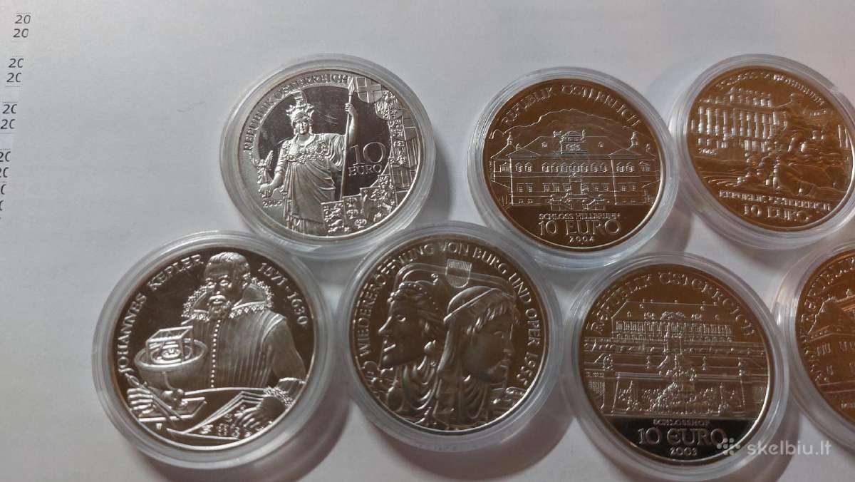 Austrijos 10€ proof kokybės sidabrinės monetos