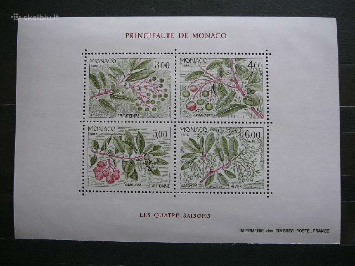 Augalai Metu laikai Monakas 1986 Mnh mn1782