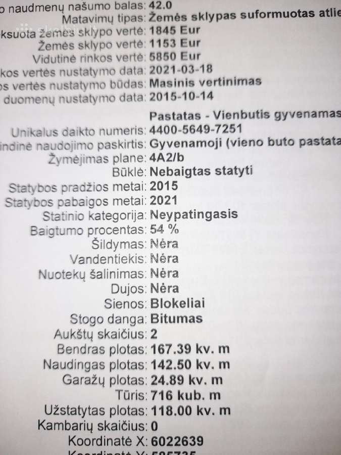 Parduodamas nebaigtos statybos namas