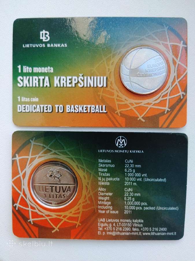 2011m 1 lito moneta, skirta krepšiniui (coincard)