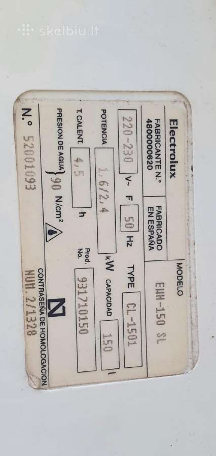 Šildytuvas/boileris Elektroliux Ehh-150 SL - nuotraukos Nr. 4