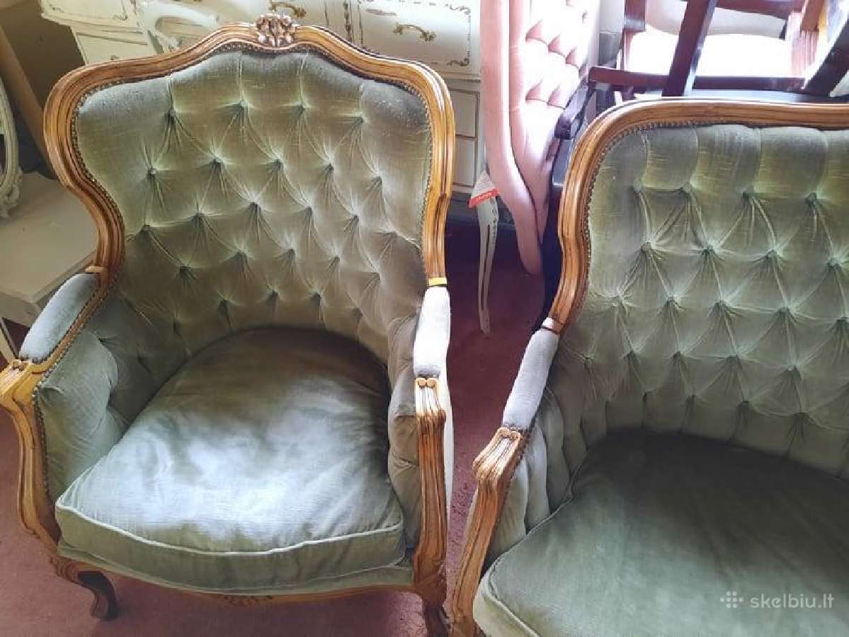 Trisede sofa ir 2 foteliai su drozinukais - nuotraukos Nr. 2