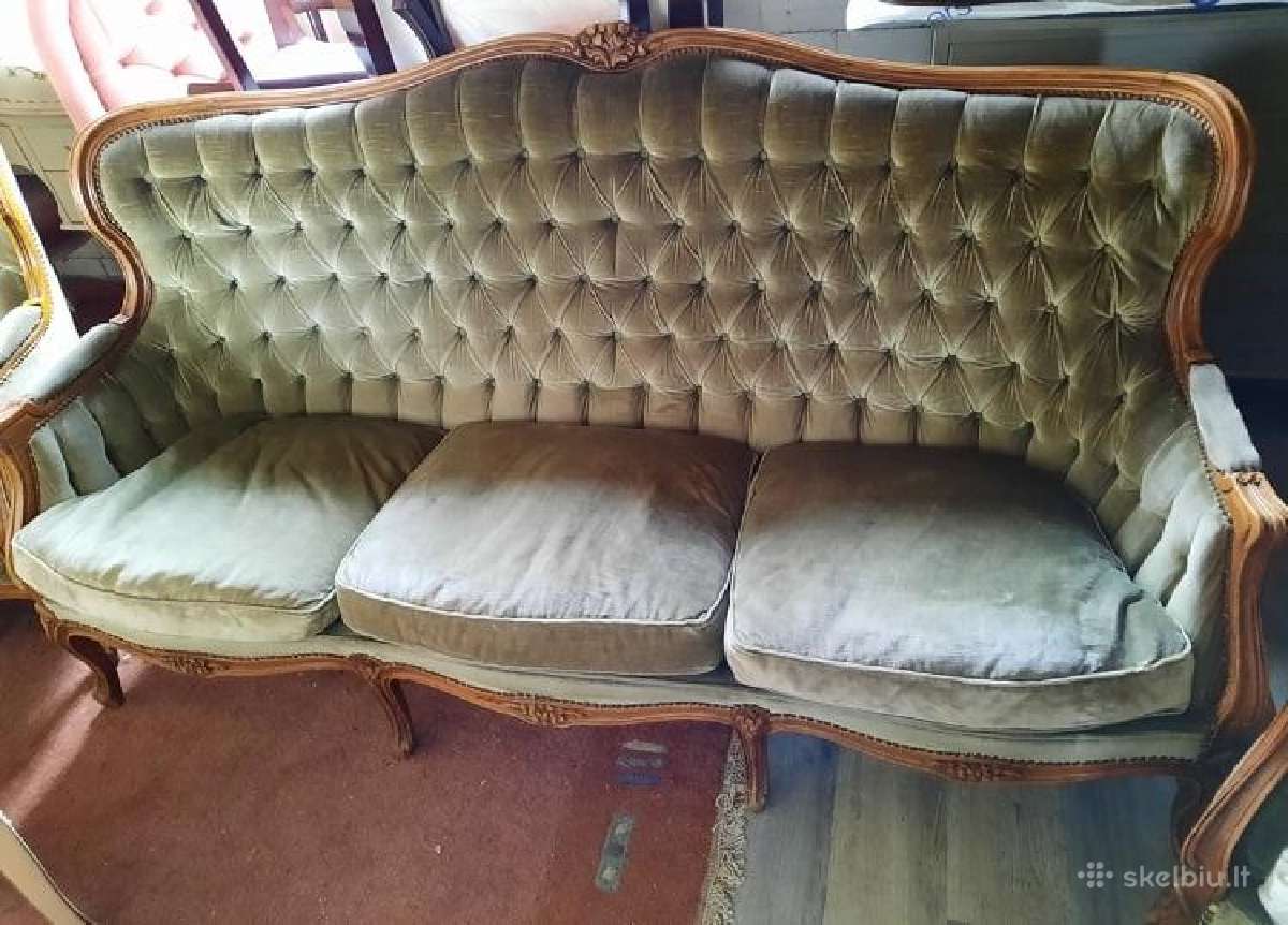 Trisede sofa ir 2 foteliai su drozinukais - nuotraukos Nr. 3