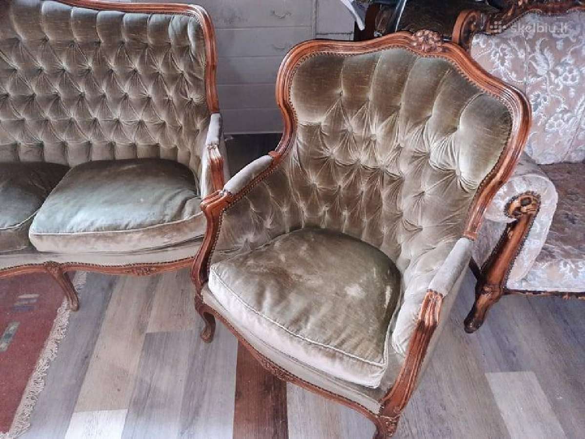 Trisede sofa ir 2 foteliai su drozinukais - nuotraukos Nr. 4