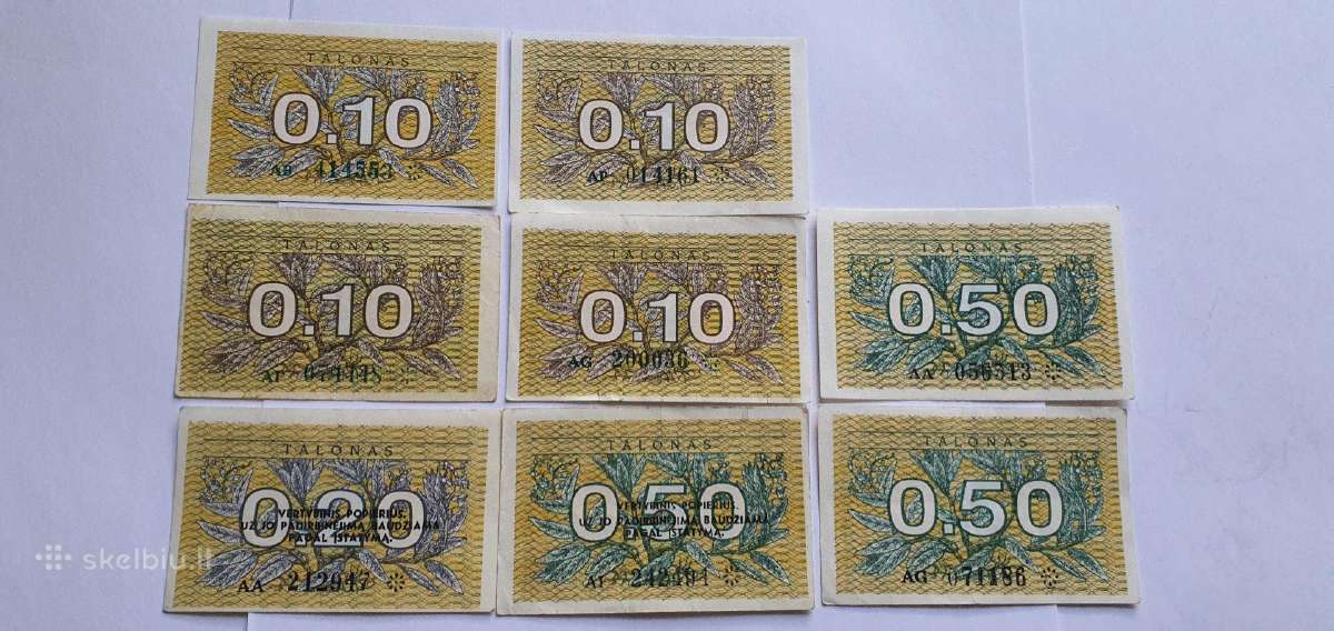 1991 talonu centai skirtingos serijos 8vnt