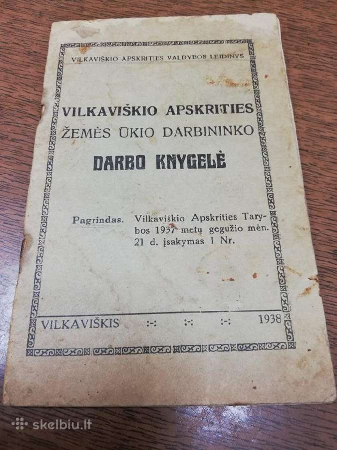Darbo knygele vilkaviskis.1938m