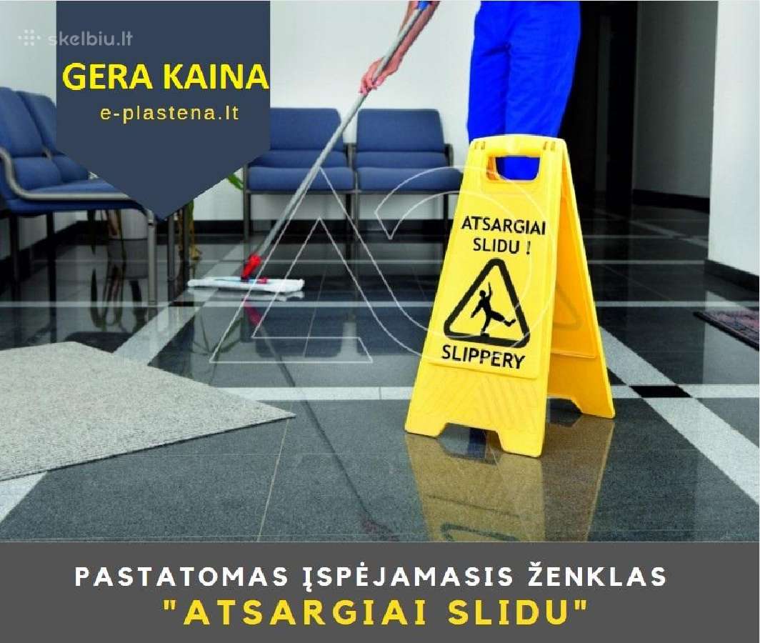 Pastatomas įspėjamasis ženklas „Atsargiai slidu“ - nuotraukos Nr. 2