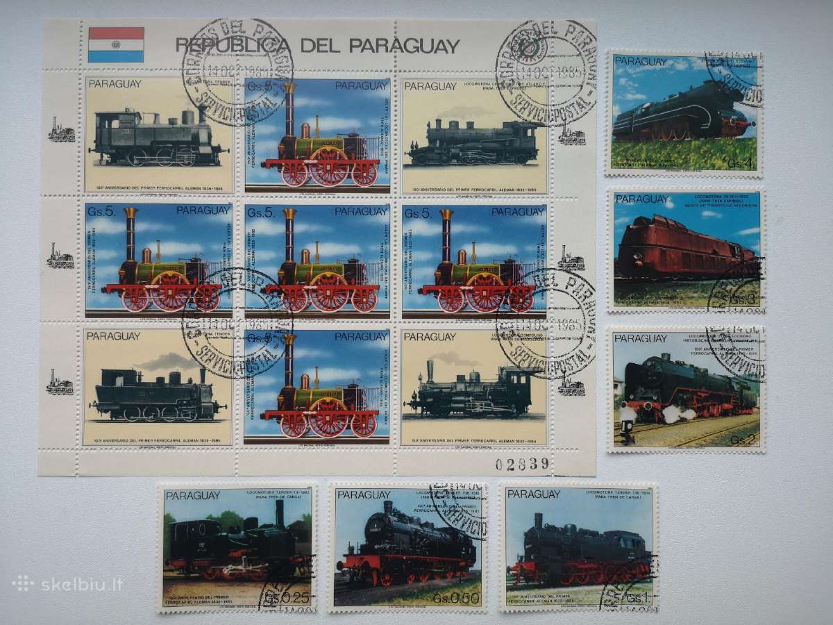 Transportas. Traukiniai. Paraguay. 6 p.ž. ir lapas