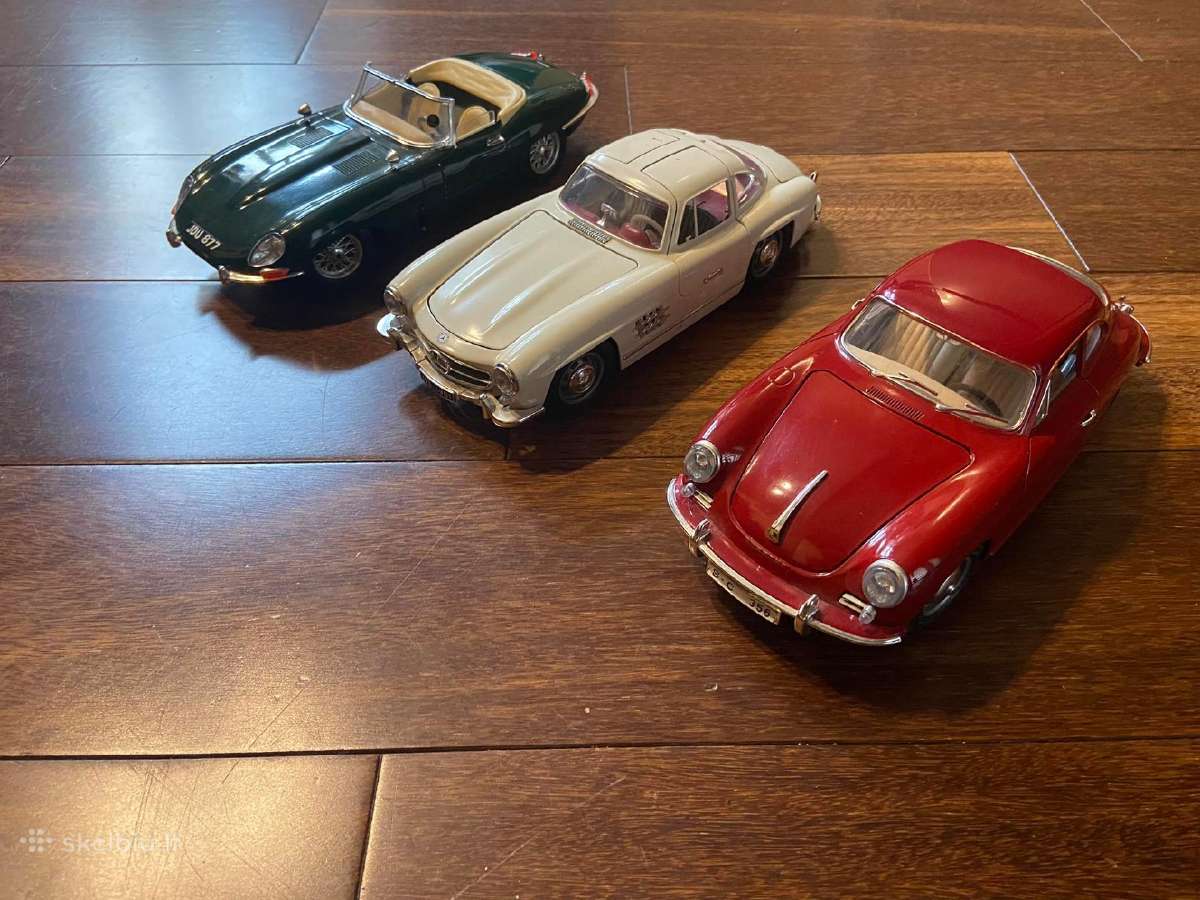 Modeliai 1:18 Jaguar E Type porsche 356b mercedes