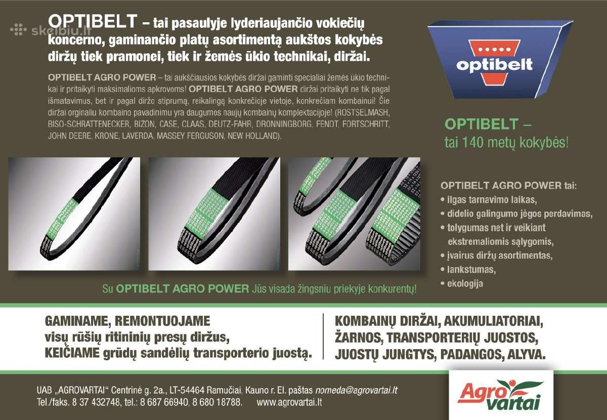 Kombainų diržai Optibelt, Tagex, Rubena, ir kt.