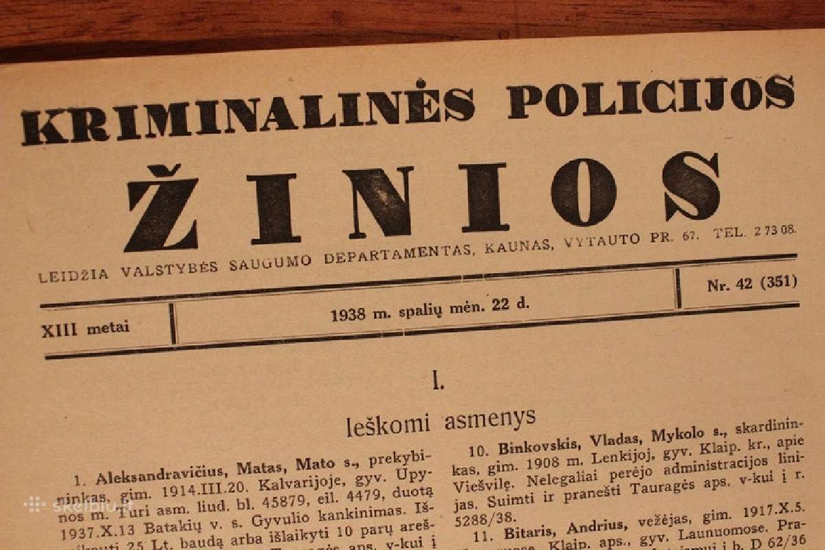 Kriminalinės policijos žinios 1938m. Vsd leidinys!