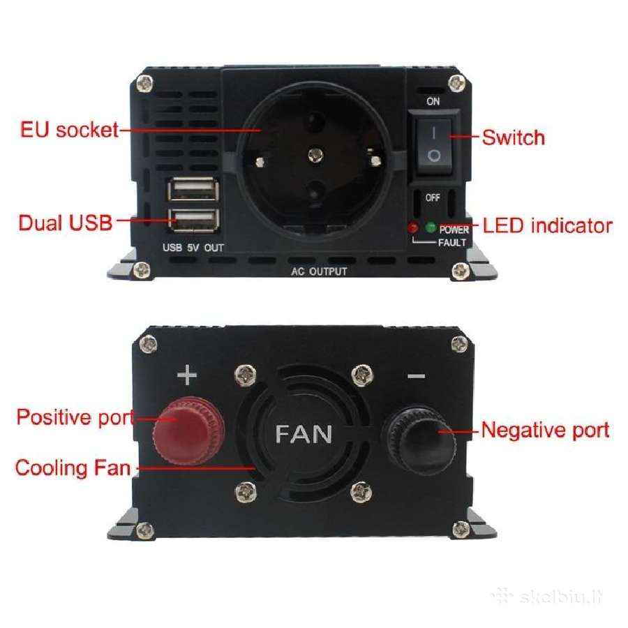 Įtampos keitiklis – inverteris 12v-220v 2000w - nuotraukos Nr. 6