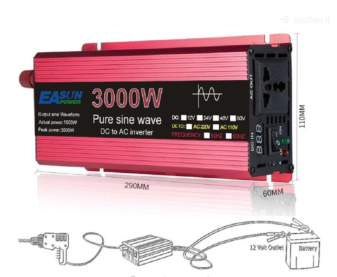 Įtampos keitiklis 12v-220v 3000w gryna sinusoide - nuotraukos Nr. 5