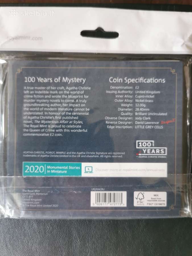 D.britanija 50 pence 2020m Agatha Cristie Bu - nuotraukos Nr. 2
