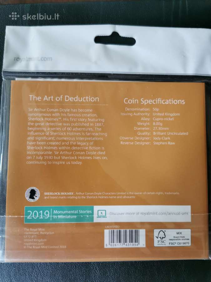 D.britanija 50 pence 2019m Sherlock Holmes Bu - nuotraukos Nr. 3