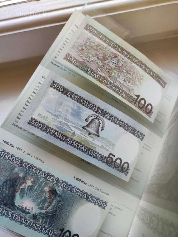 1000,500 litų 1991 m. 100 litų - 1994m. Lietuva - nuotraukos Nr. 2