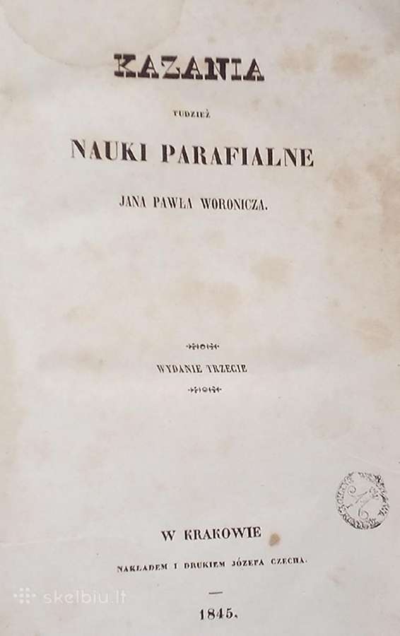 Nauki parafialne Jana Pawla Woronicza 1845 Krakow - nuotraukos Nr. 3